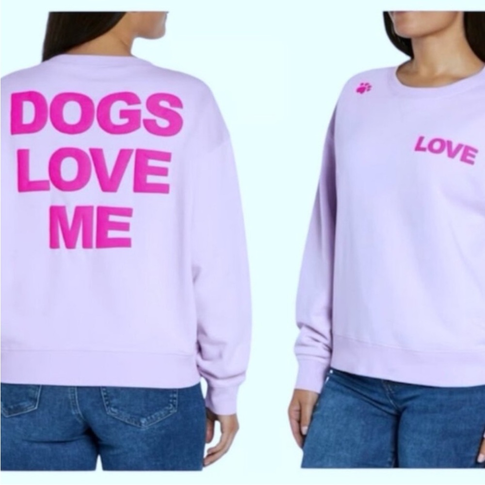 WILDFOX Dogs Love Me Sweatshirt, lavender & hot pink, size Medium